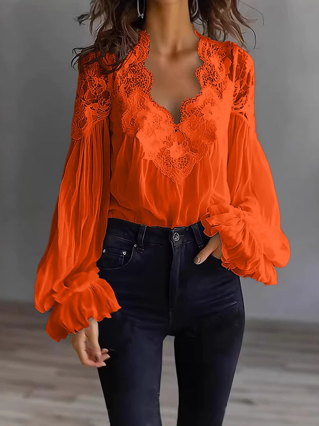 Joelle - Elegante Spitzenbluse mit Puffärmeln