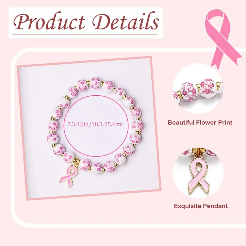 Pink Ribbon & Floral Bracelet - Unterstütze den Kampf gegen