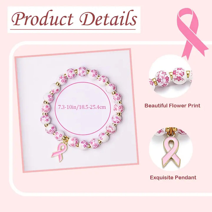 Pink Ribbon & Floral Bracelet - Unterstütze den Kampf gegen