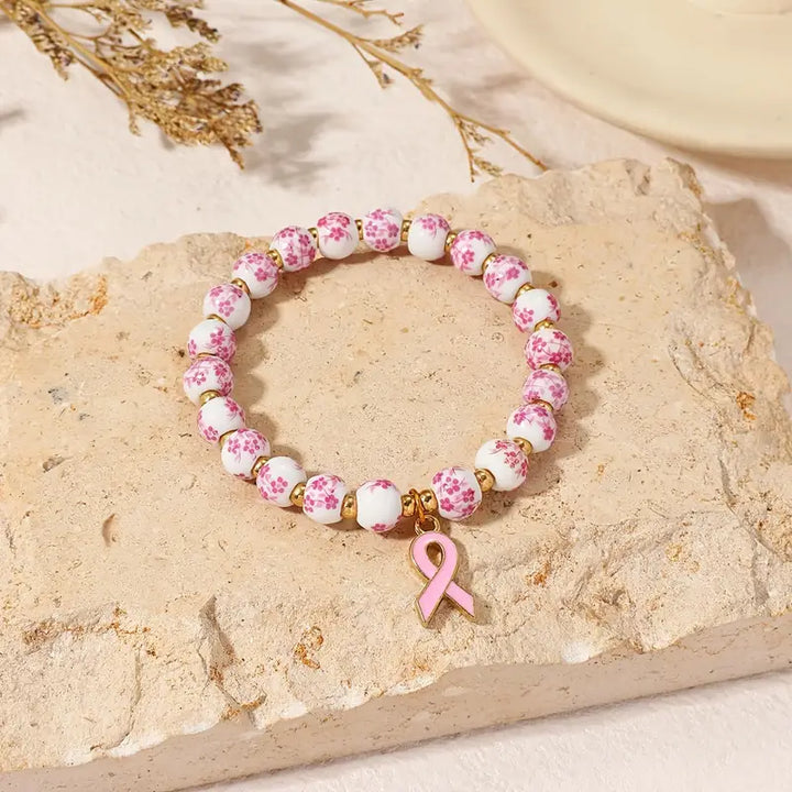 Pink Ribbon & Floral Bracelet - Unterstütze den Kampf gegen