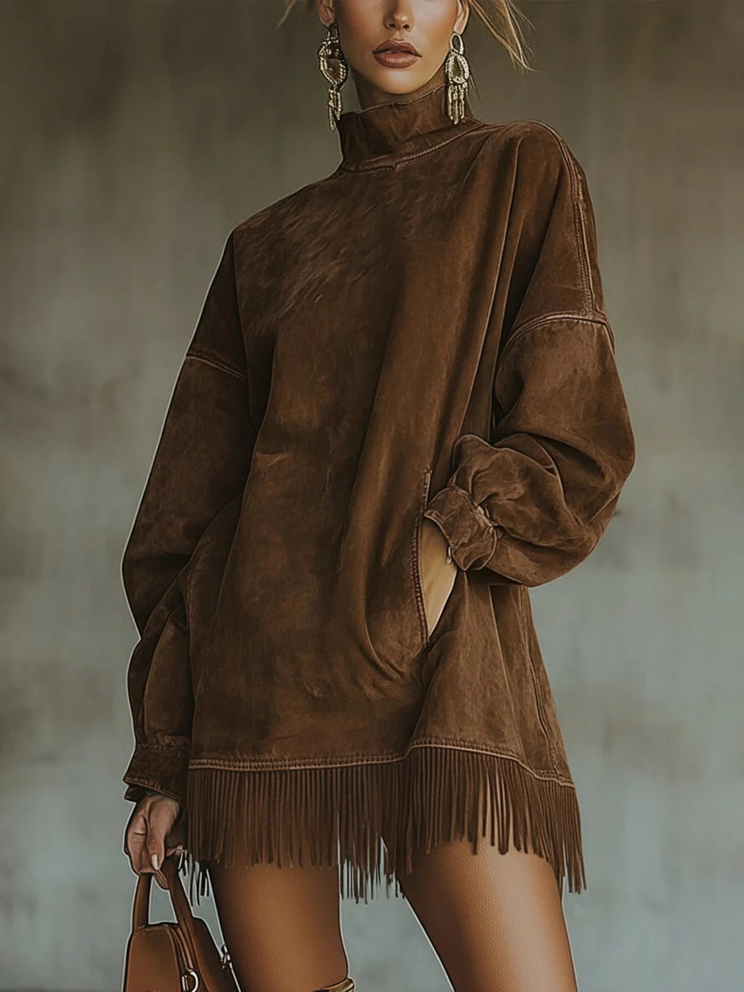 Muriel - Langärmeliges Minikleid mit Fransen