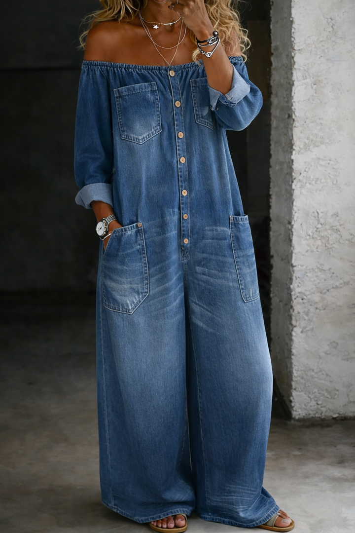 Elena - Schulterfreier langärmeliger Jumpsuit