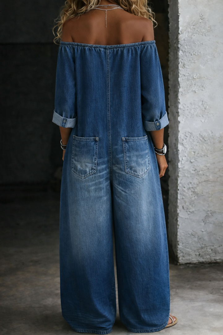 Elena - Schulterfreier langärmeliger Jumpsuit