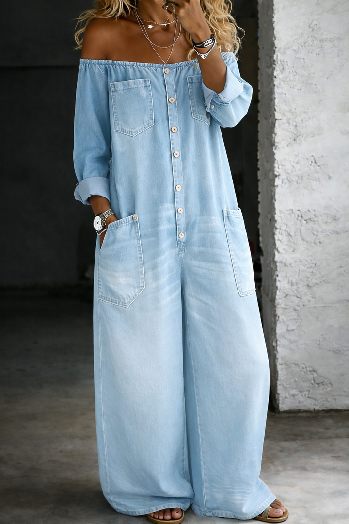 Elena - Schulterfreier langärmeliger Jumpsuit