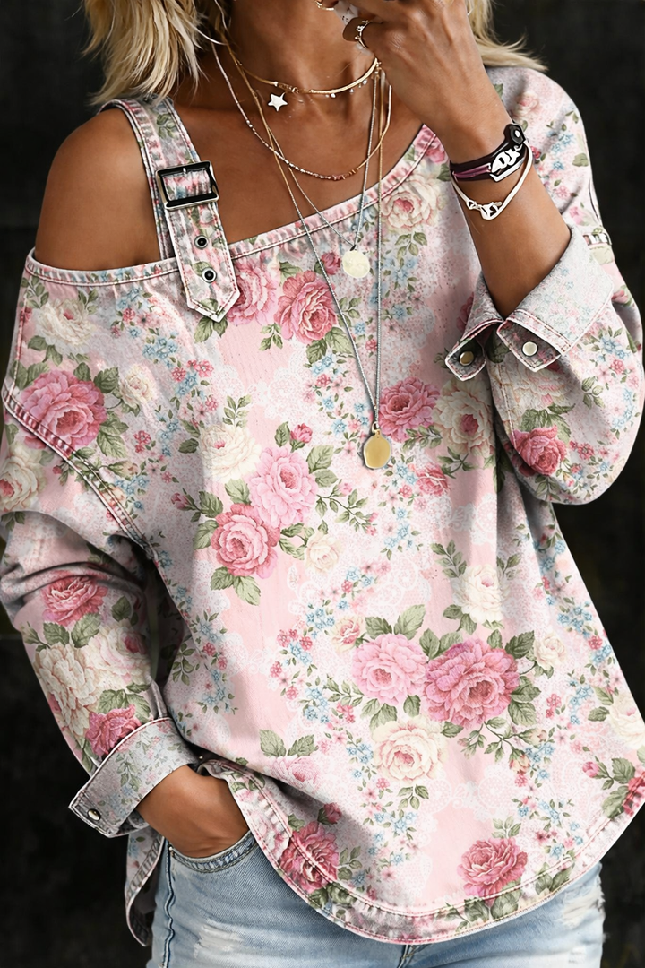 Brooklyn - Blumenkragen Denim-Kleid