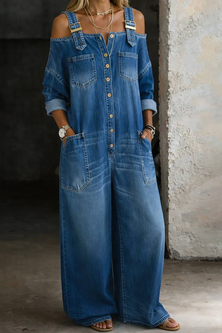 Sophia - Schulterfreier Denim-Overall