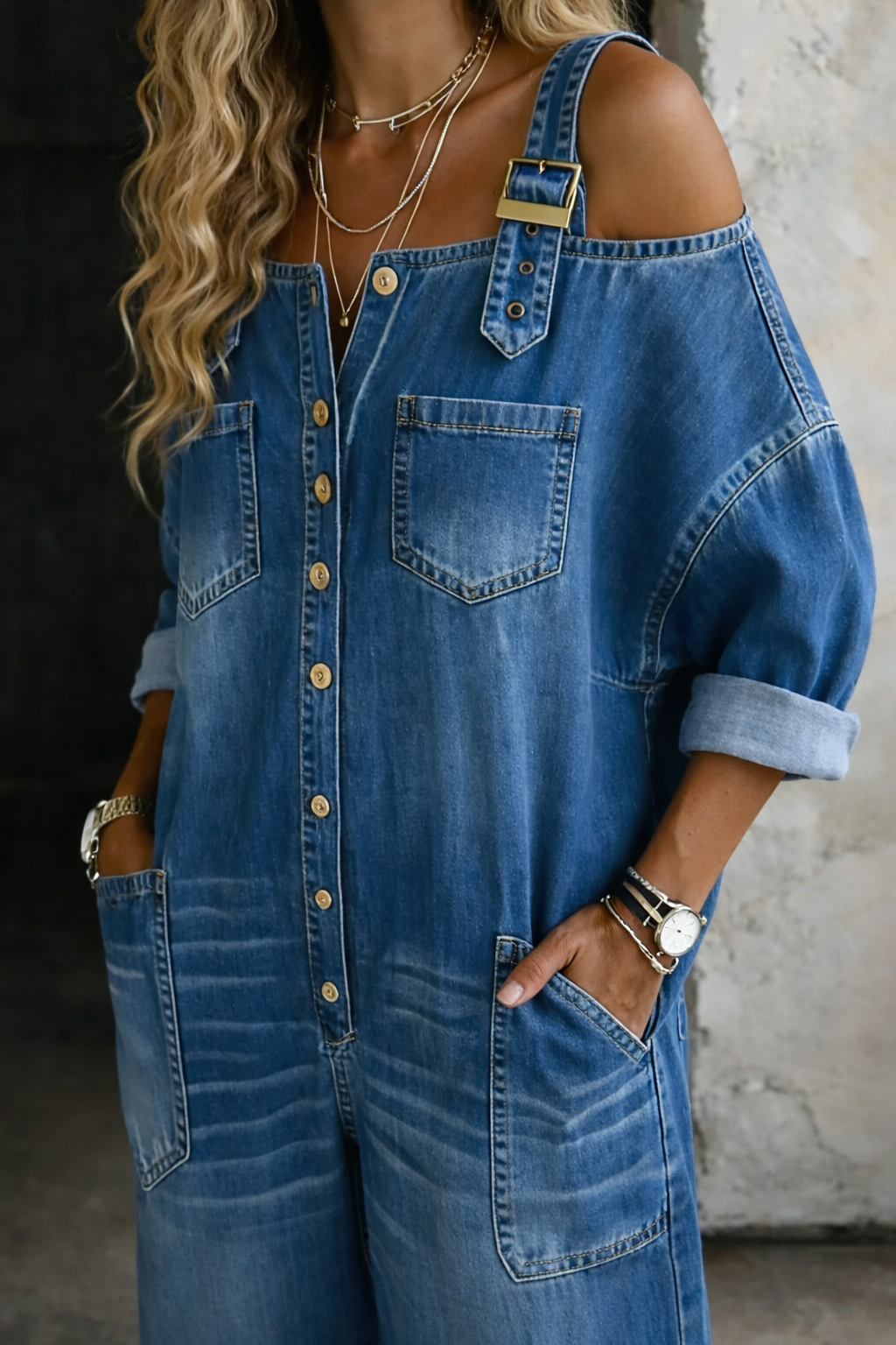 Sophia - Schulterfreier Denim-Overall