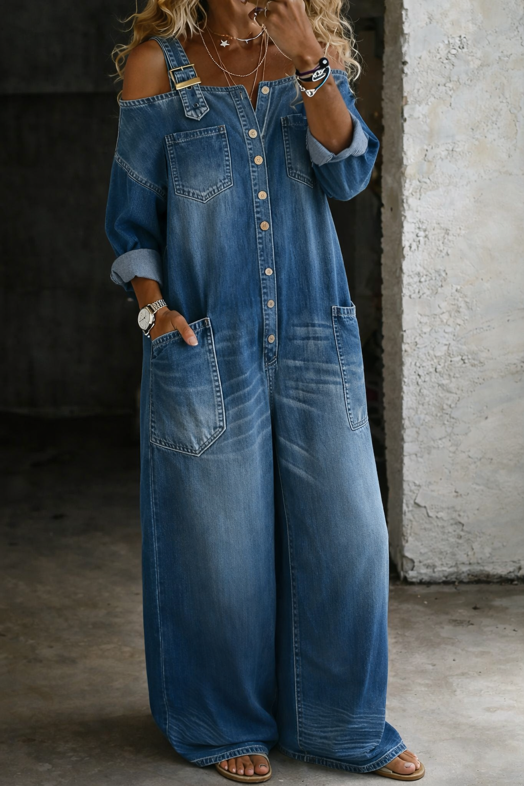Sophia - Schulterfreier Denim-Overall