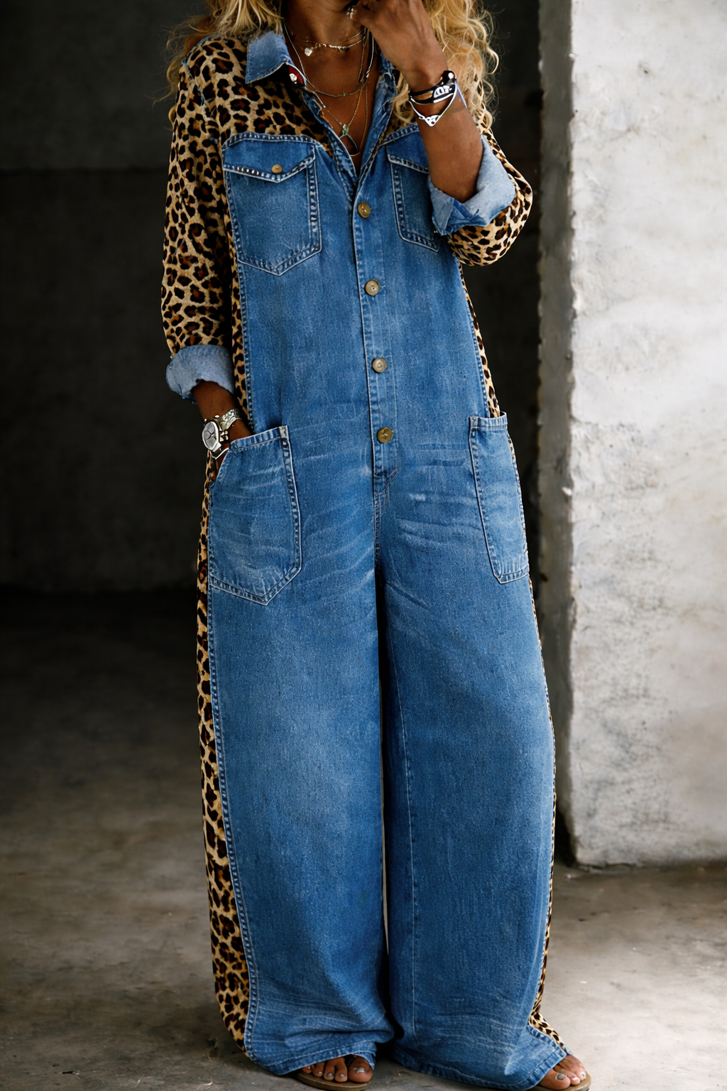 Amanda - Einteiliger Denim-Shirt-Overall