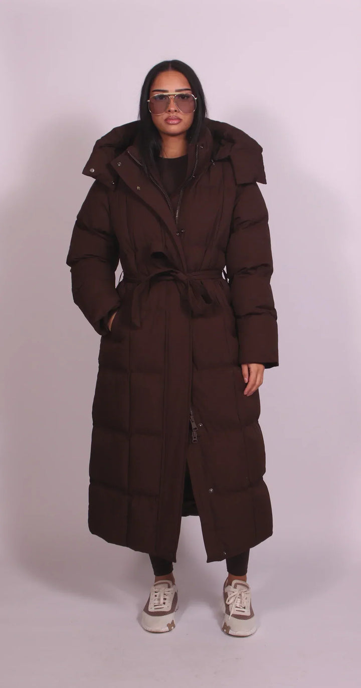 Amina - Langer Gürtel-Puffer-Mantel