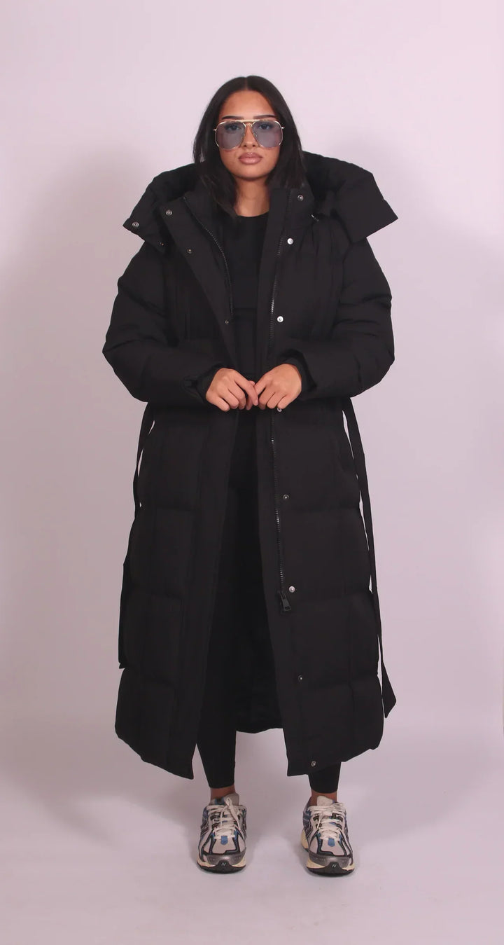 Amina - Langer Gürtel-Puffer-Mantel