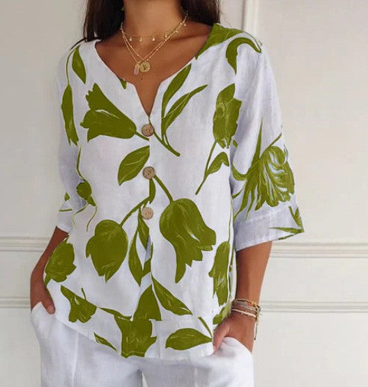 Despoina - Elegantes Blumentop mit Knöpfen