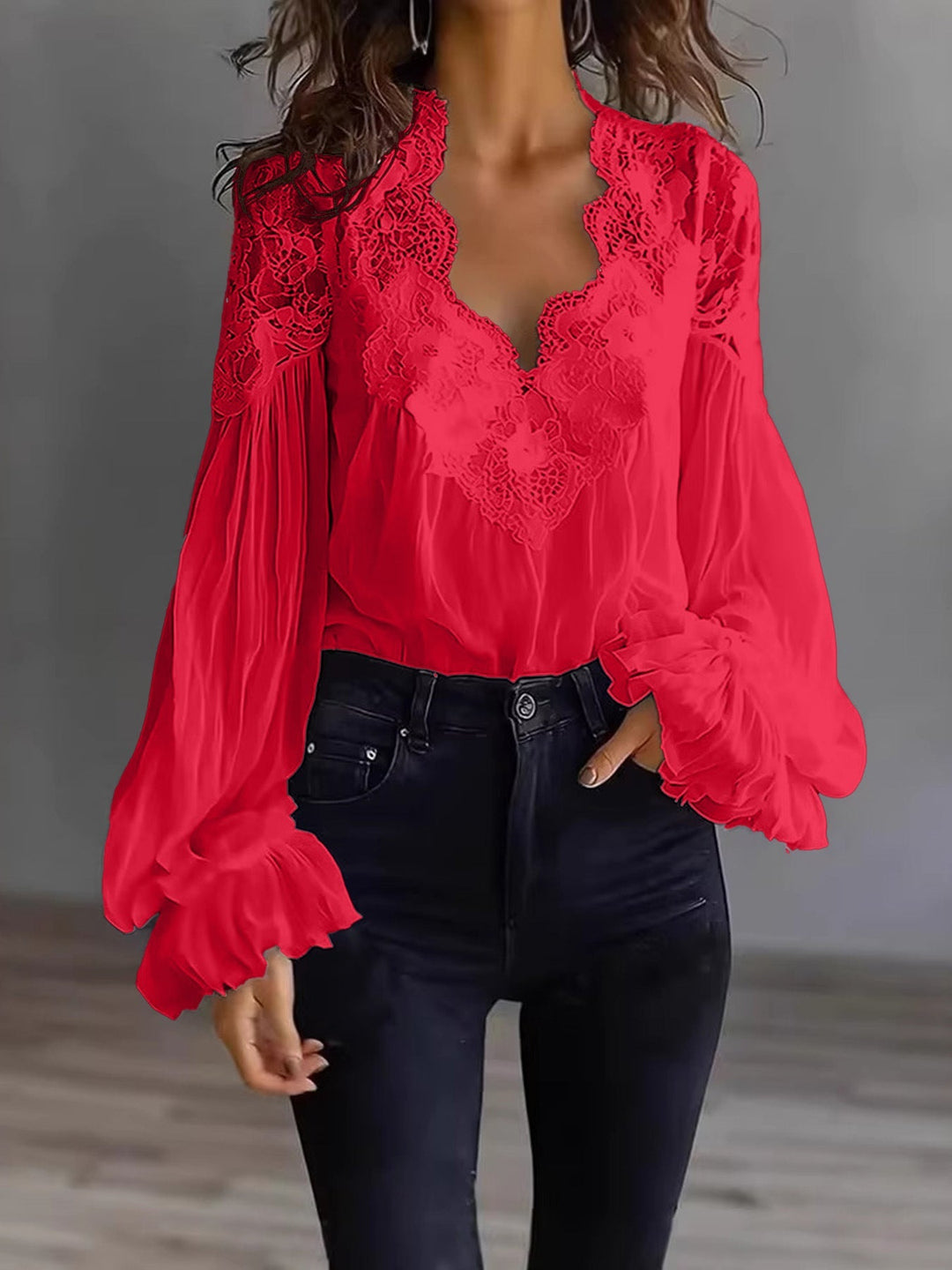 Joelle - Elegante Spitzenbluse mit Puffärmeln