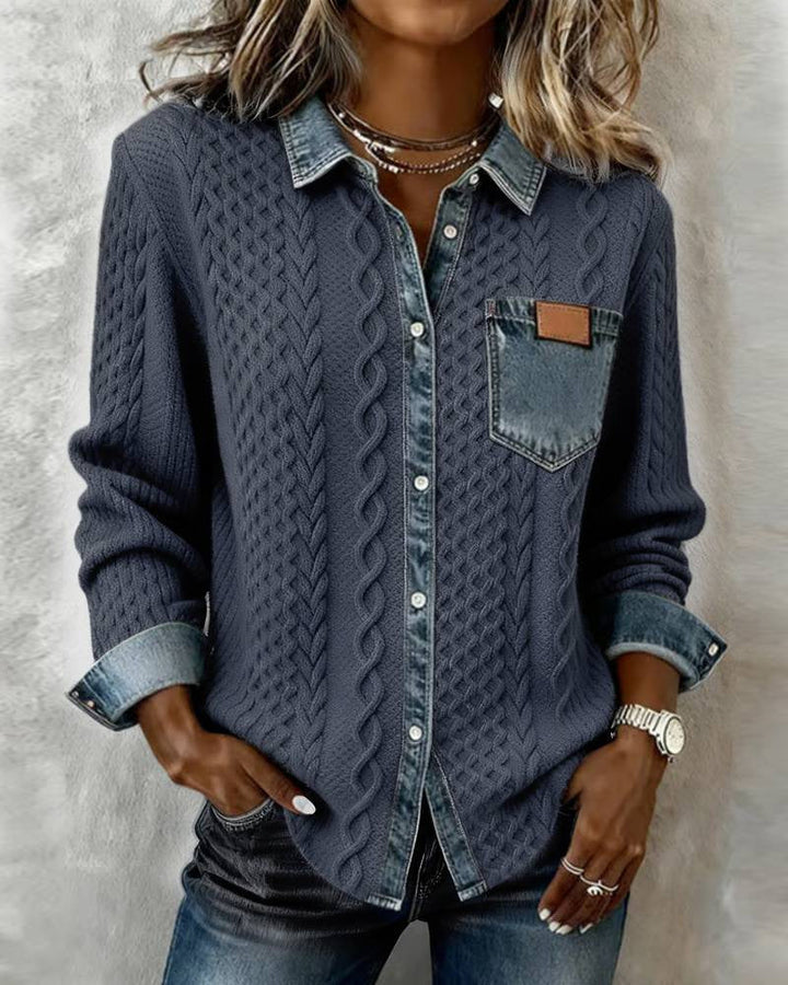 Ambra - Patchwork-Stricktop mit Denimdetails