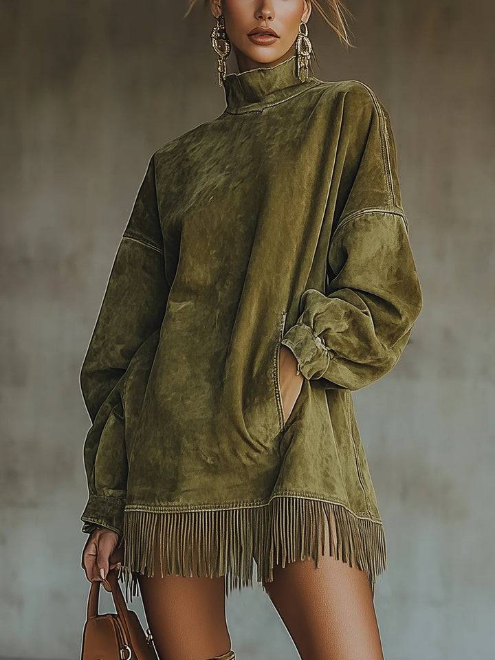 Muriel - Langärmeliges Minikleid mit Fransen