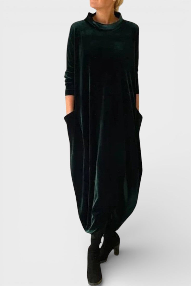 Saskia - Elegantes Samtkleid mit Taschen