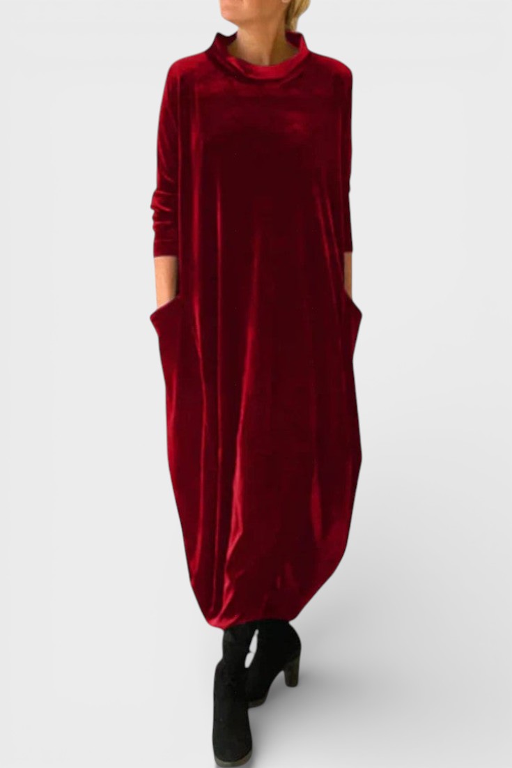 Saskia - Elegantes Samtkleid mit Taschen