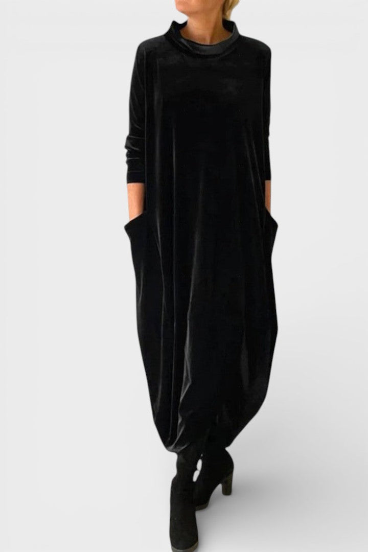 Saskia - Elegantes Samtkleid mit Taschen