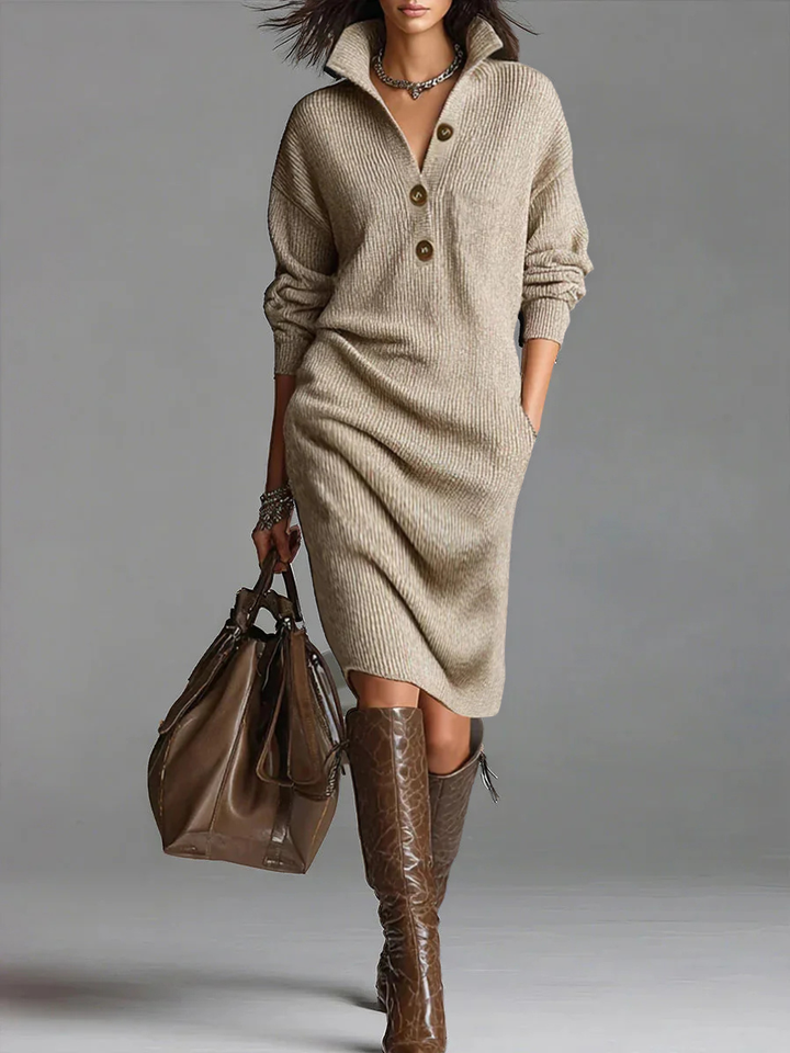 Britt - Elegantes geripptes Midikleid