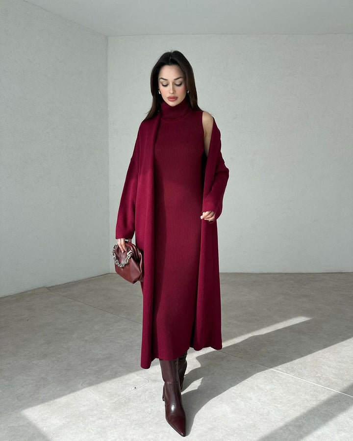 Livia - High-Neck Strickkleid & Cardigan-Set
