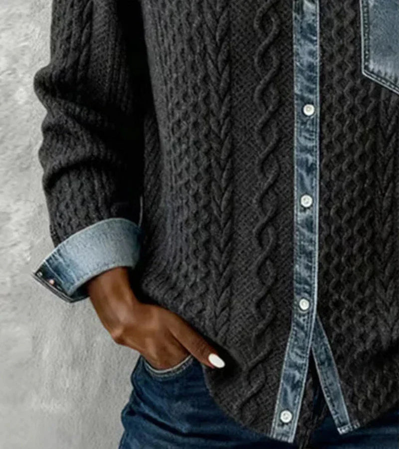 Ambra - Patchwork-Stricktop mit Denimdetails