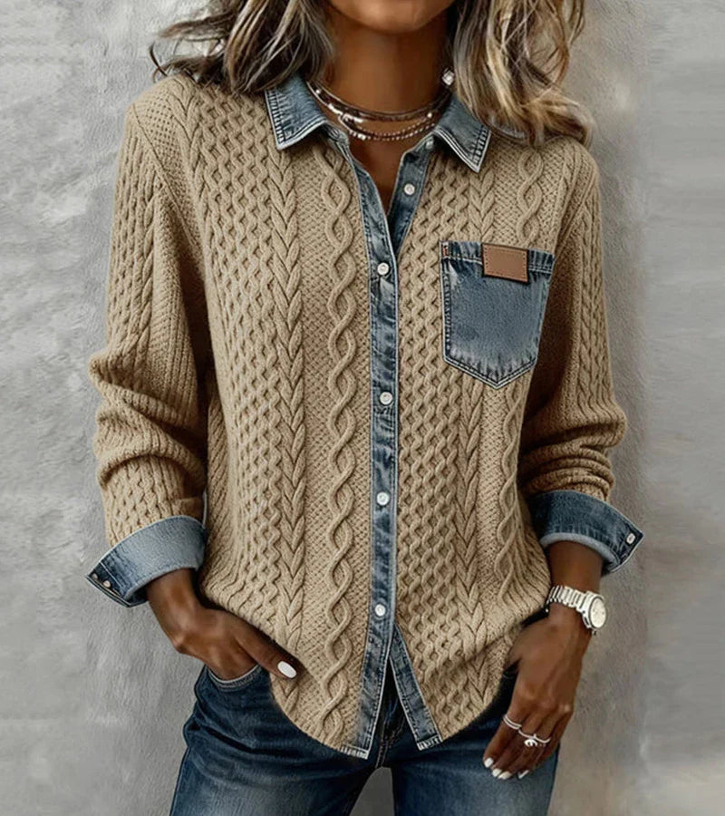 Ambra - Patchwork-Stricktop mit Denimdetails