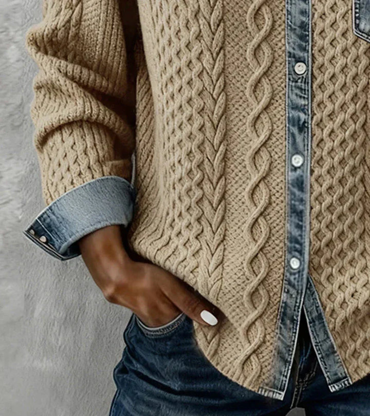 Ambra - Patchwork-Stricktop mit Denimdetails