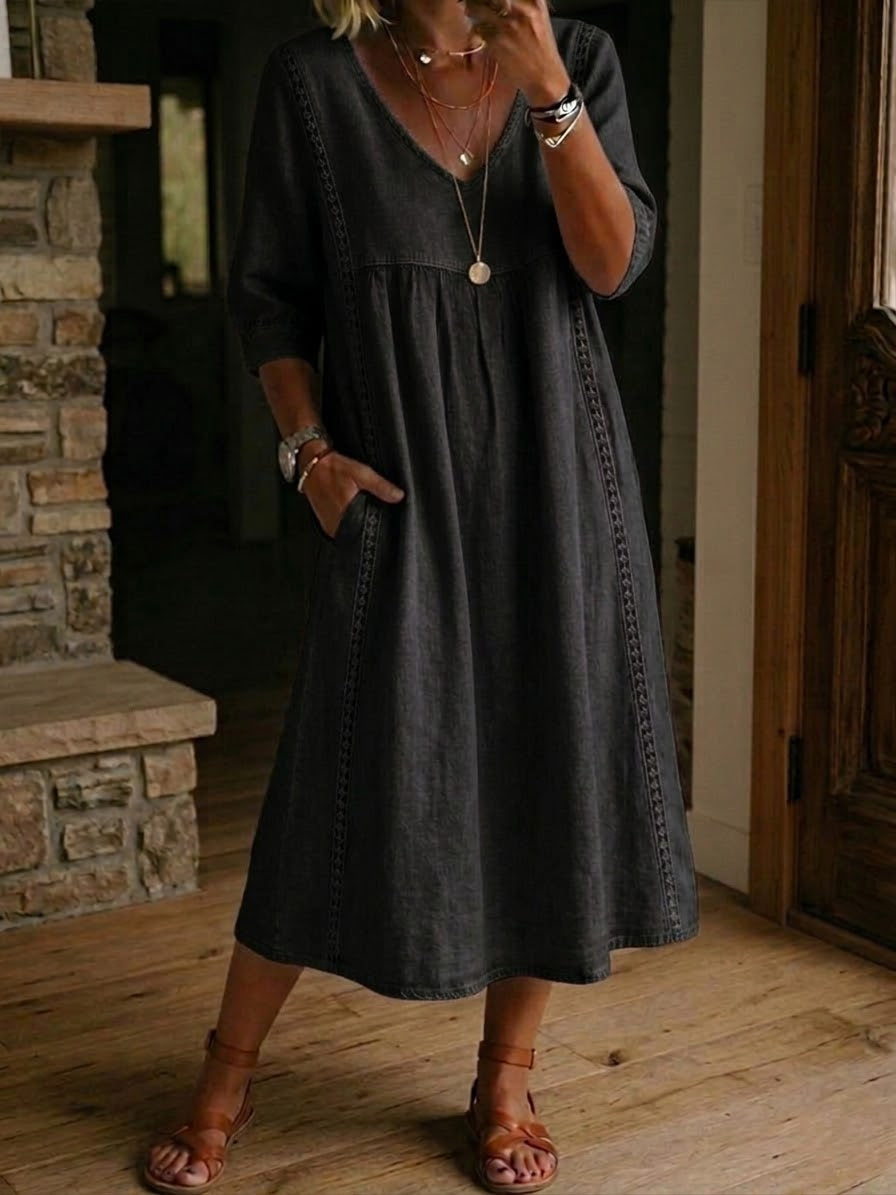 Elina - Lockeres Leinen-Baumwoll Kleid mit