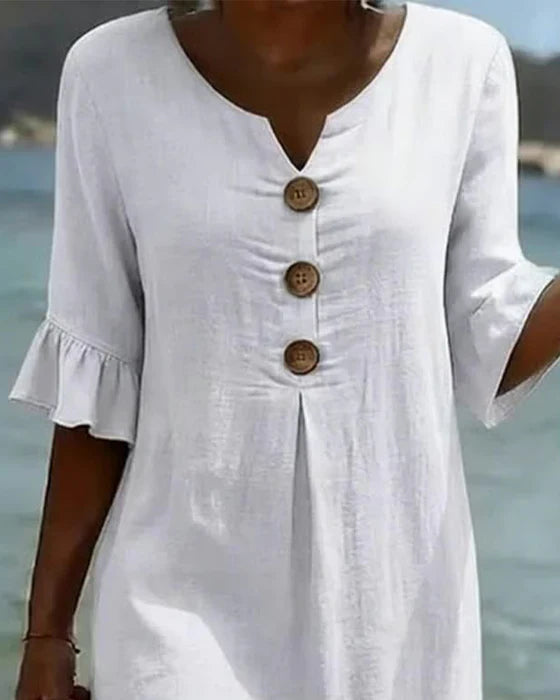 Viona - Baumwoll-Leinen Kleid mit Knöpfen