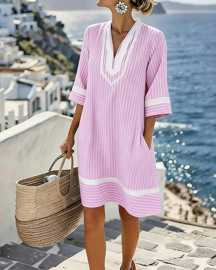 Alma - Gestreiftes Kleid mit V-Ausschnitt