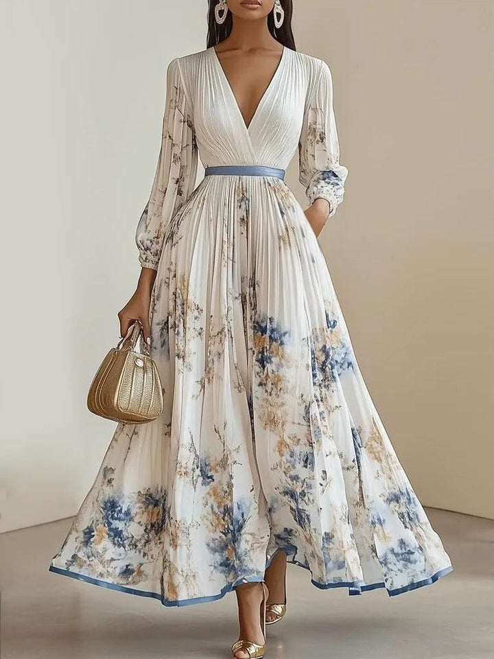 Amalia - Weißes Chiffon-Maxikleid mit Ballonärmeln