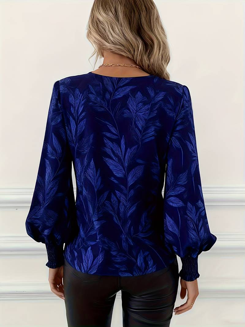 Ruchama - Eleganti Langarm-Bluse mit Blattmuster