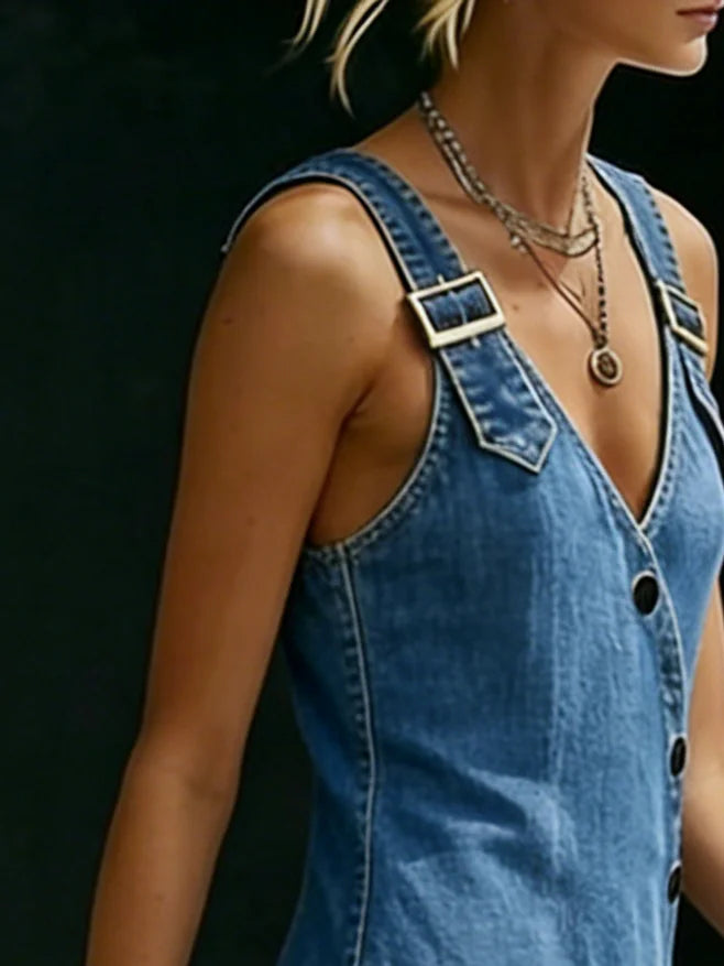 Vera - Langes Denim-Kleid mit Knopfleiste