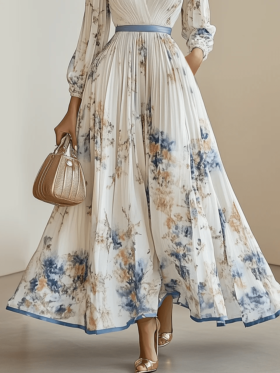 Amalia - Weißes Chiffon-Maxikleid mit Ballonärmeln