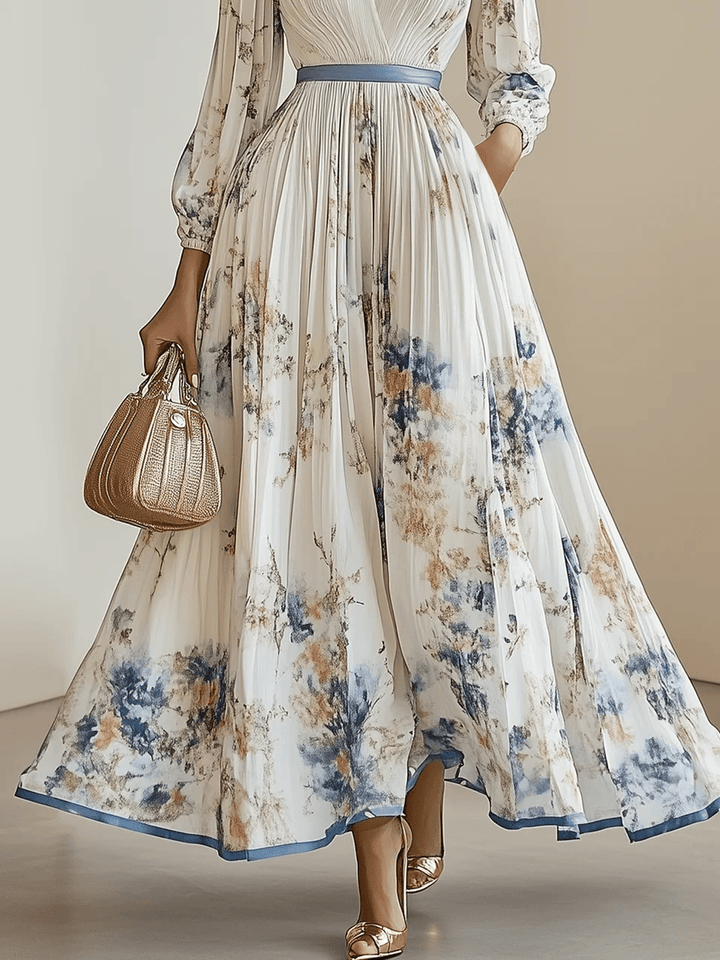 Amalia - Weißes Chiffon-Maxikleid mit Ballonärmeln