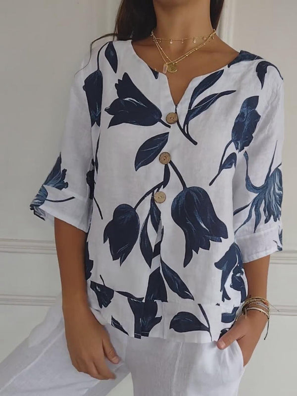 Despoina - Elegantes Blumentop mit Knöpfen