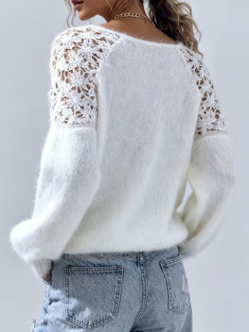 Dobrina - Schulterfreier Spitzenpullover mit Cut-out-Design