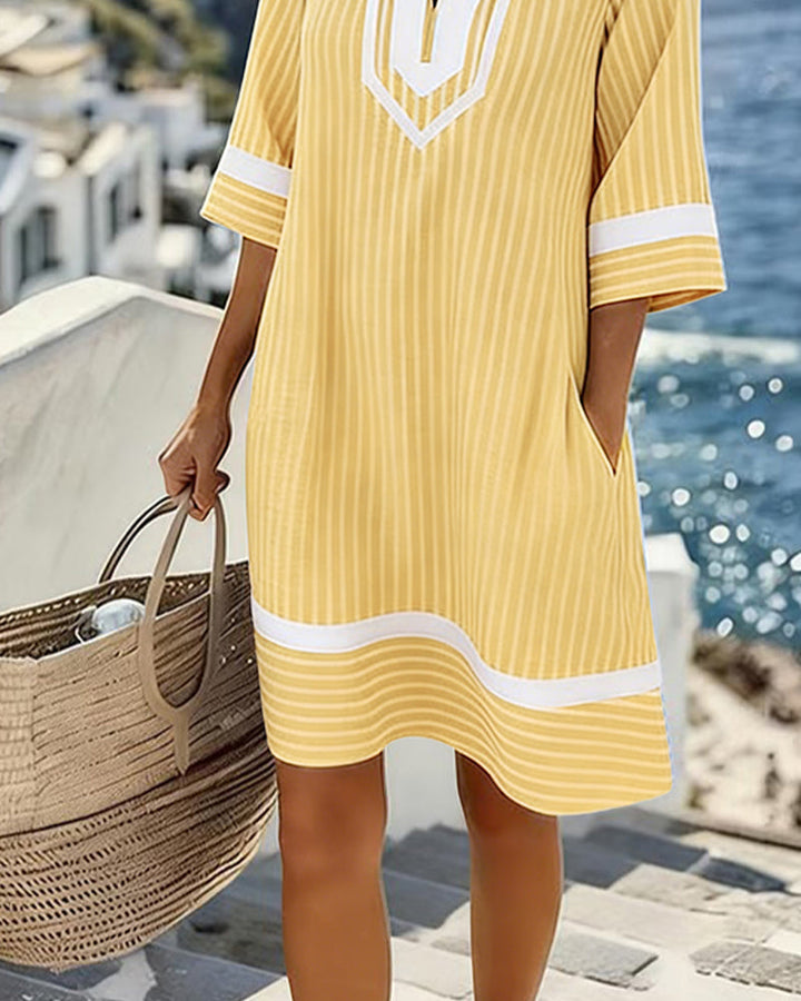 Alma - Gestreiftes Kleid mit V-Ausschnitt