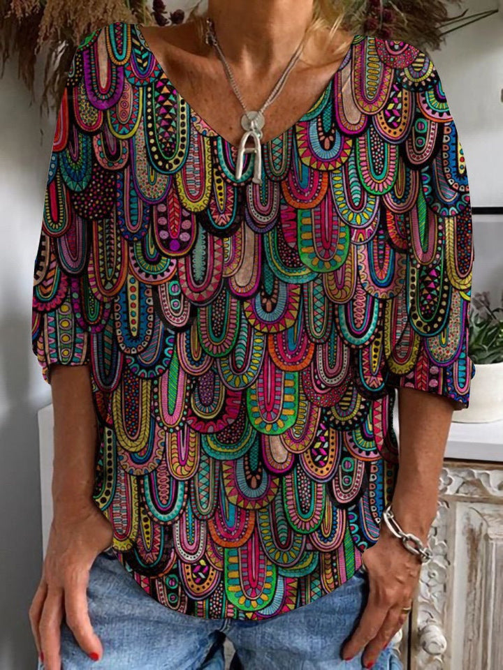 Damen Plus-Size Print Tops - Elegante Muster in L–XXXL