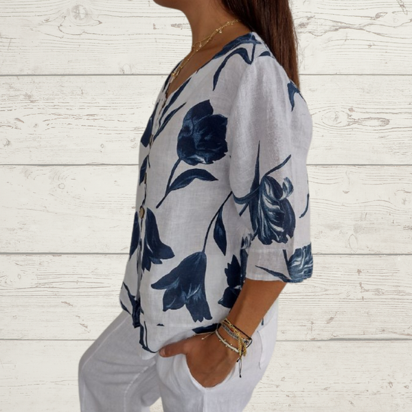 Despoina - Elegantes Blumentop mit Knöpfen