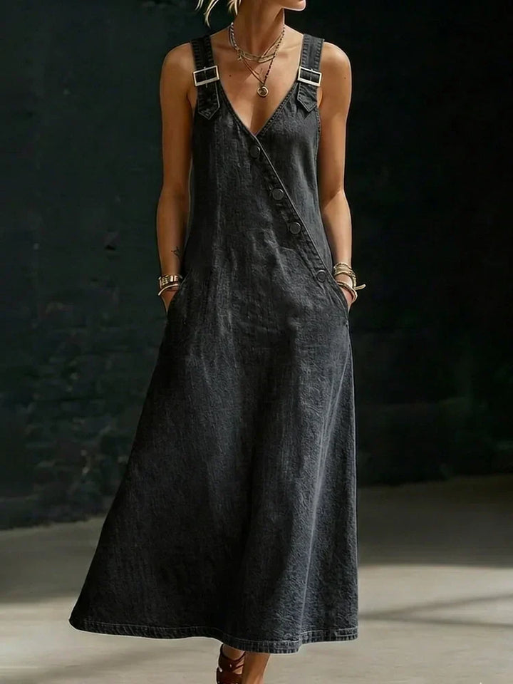 Vera - Langes Denim-Kleid mit Knopfleiste