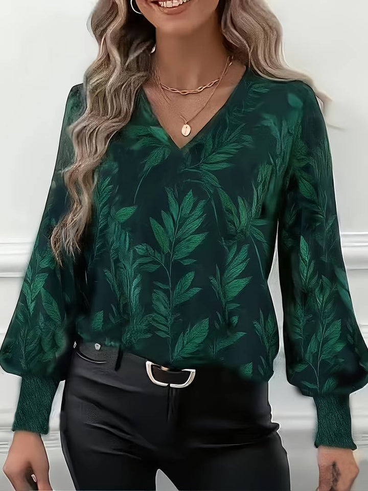 Ruchama - Eleganti Langarm-Bluse mit Blattmuster