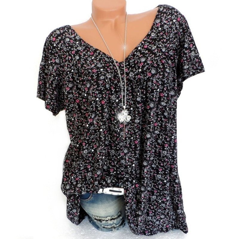 Léa - Blumen V-Ausschnitt Shirt