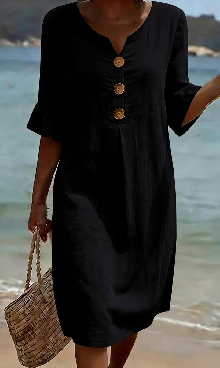 Viona - Baumwoll-Leinen Kleid mit Knöpfen