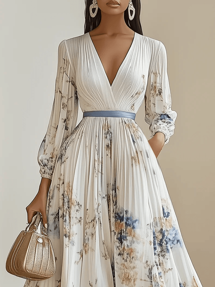 Amalia - Weißes Chiffon-Maxikleid mit Ballonärmeln