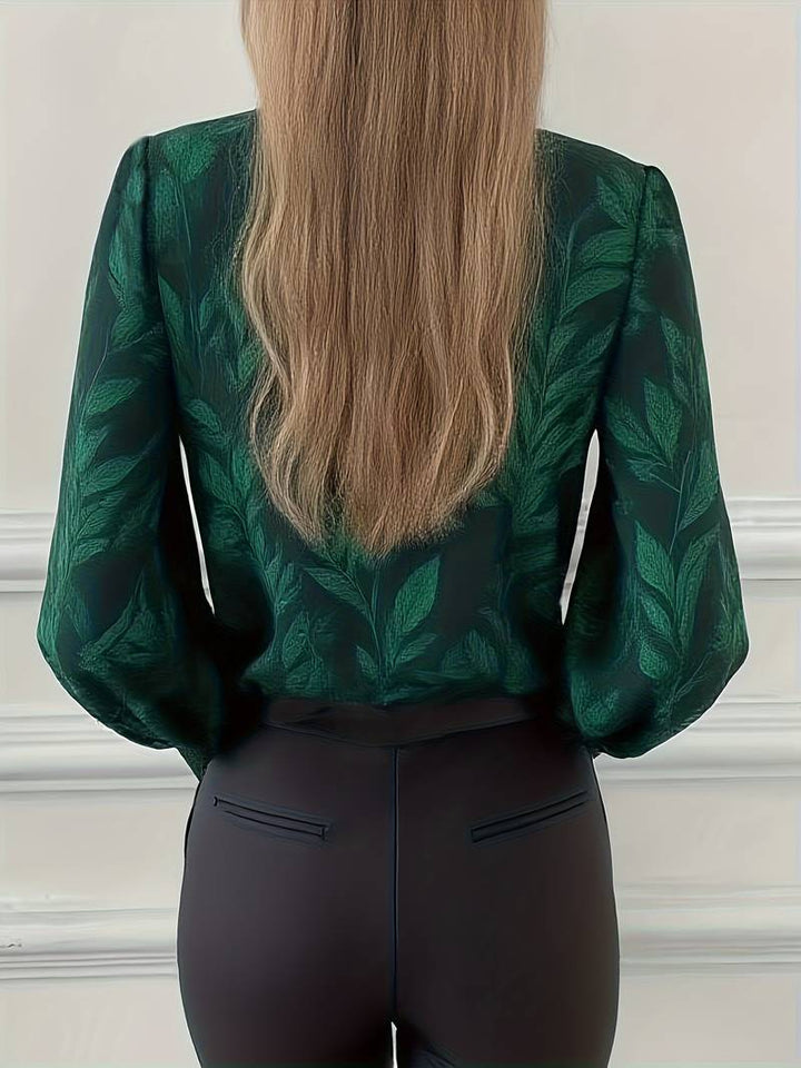 Ruchama - Eleganti Langarm-Bluse mit Blattmuster