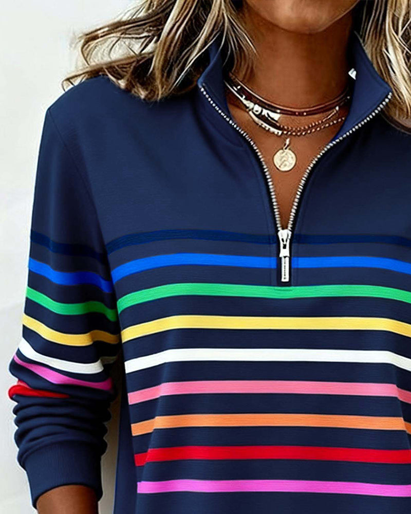 Vienna - Regenbogen­gestreiftes Zip-Sweatshirt