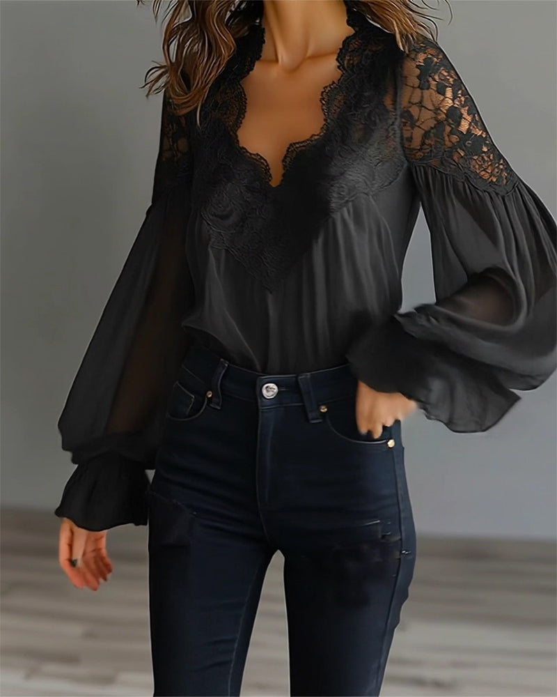Joelle - Elegante Spitzenbluse mit Puffärmeln