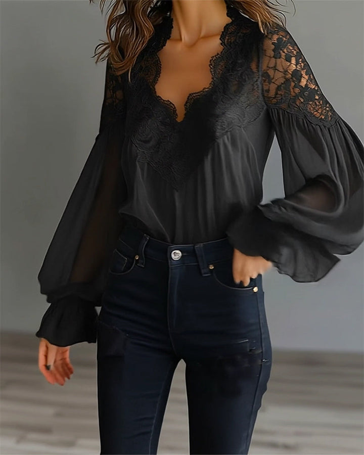 Joelle - Elegante Spitzenbluse mit Puffärmeln