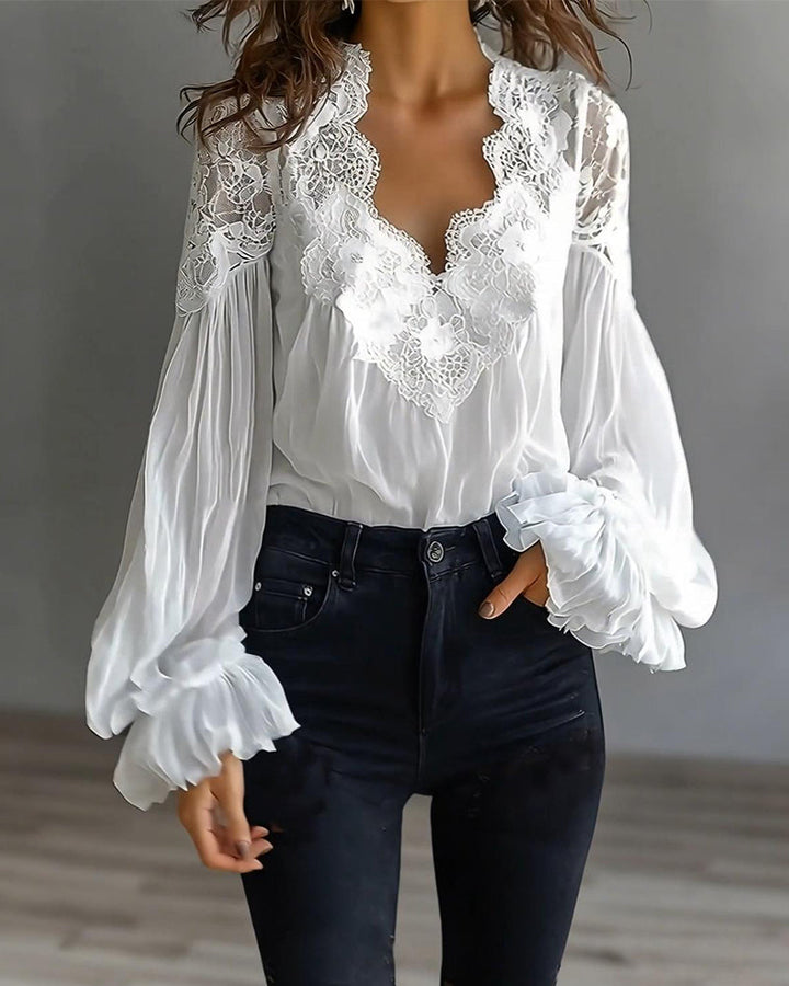 Joelle - Elegante Spitzenbluse mit Puffärmeln